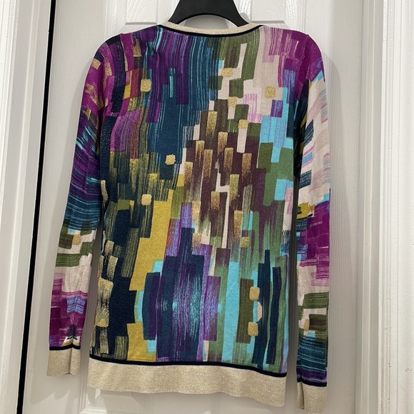Unique Venini cardigan sweater with bright patterns gold buttons size Small - Picture 9 of 9